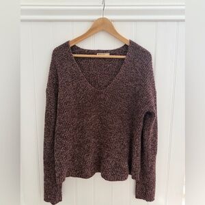 Marine Layer Elisa V-Neck Maroon Marled Sweater - Size L